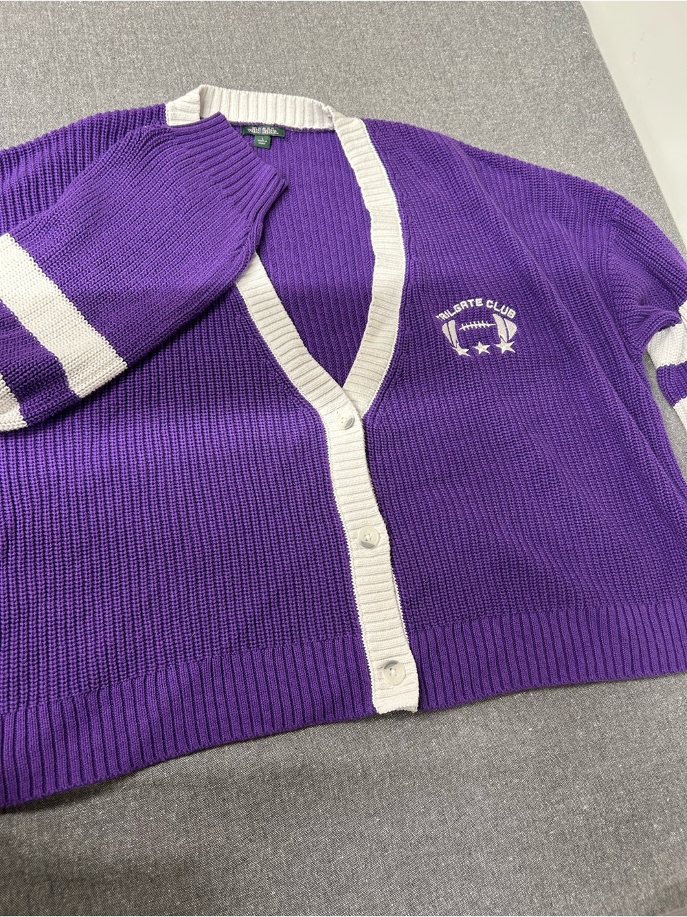 Purple Button-Front V-Neck Cardigan with White Trim